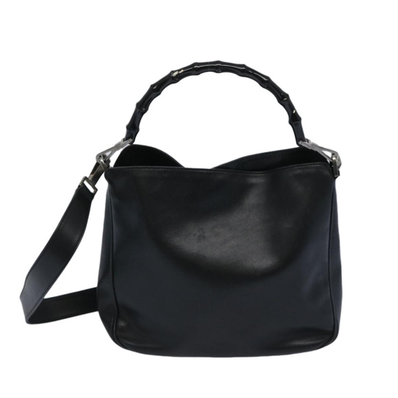 GUCCI Bamboo Hand Bag Leather 2way Black 001 1638 Auth 65305 - Picture 13 of 16